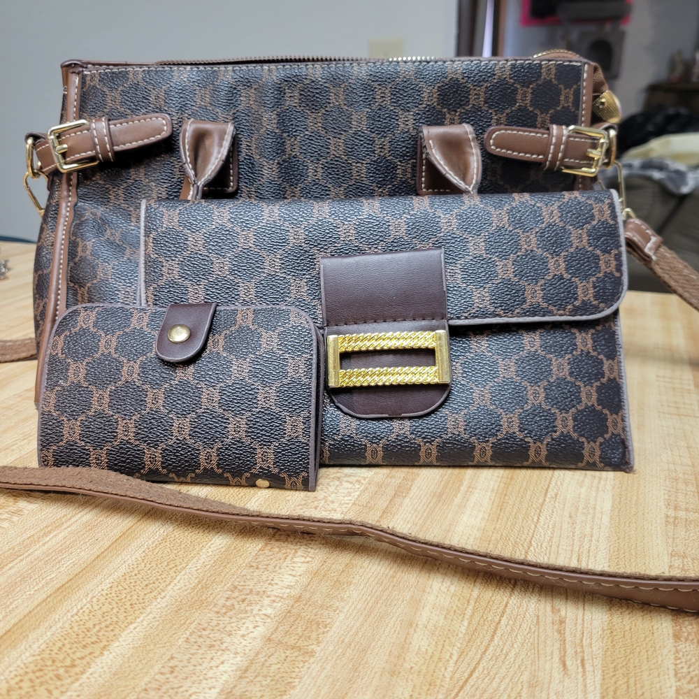 Brown Monogram Crossbody Bag with Matching Wallet - Classic Women's Bag